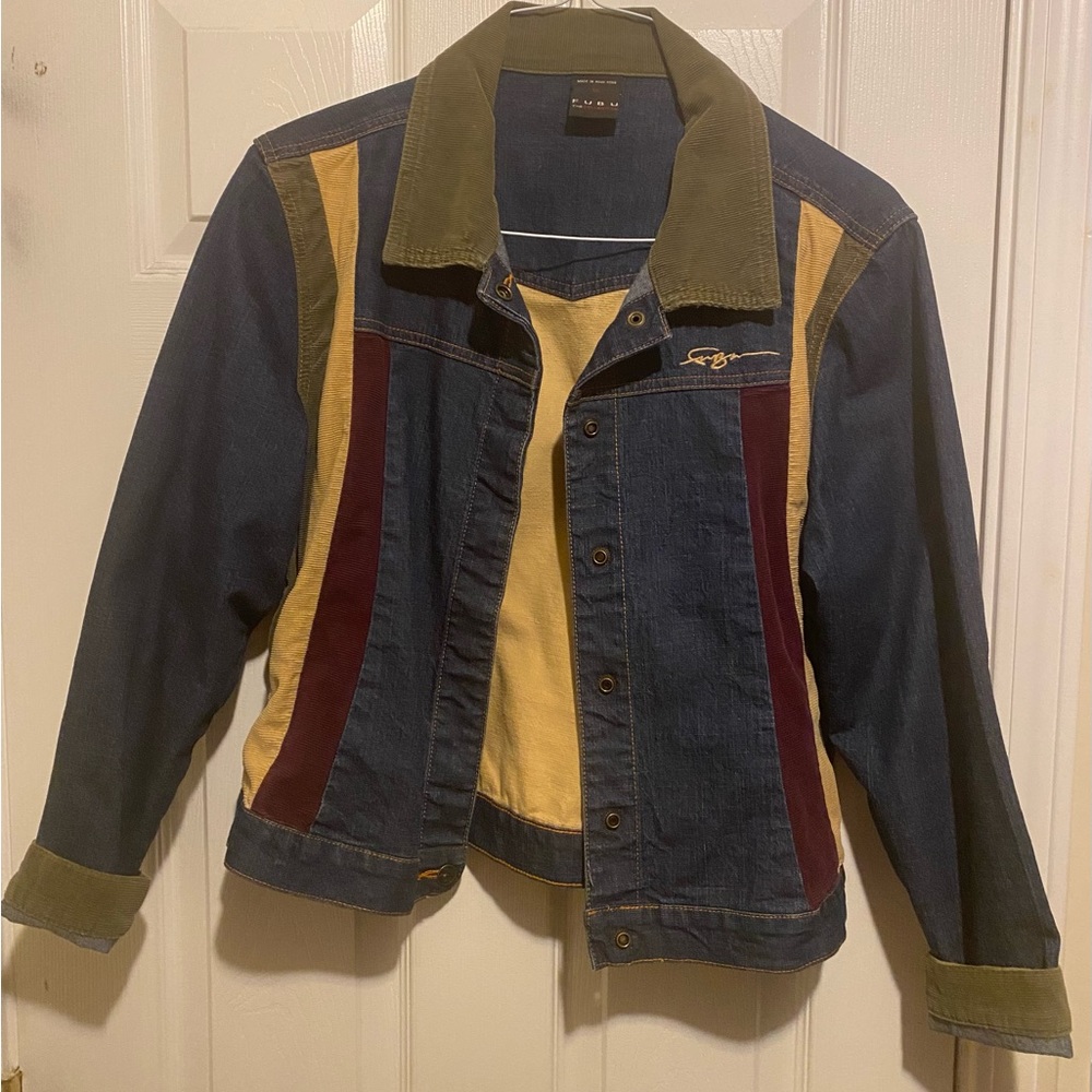 Guess Denim Jacket with Multicolor Stripes